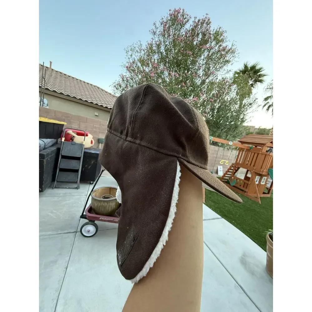Brown New Era MLB Trapper Cap With dog Ears And White faux Sherpa Lining